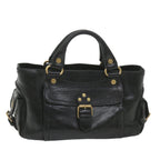 CELINE Hand Bag Leather Black  9854