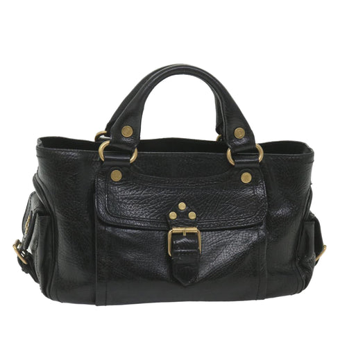 CELINE Hand Bag Leather Black  9854
