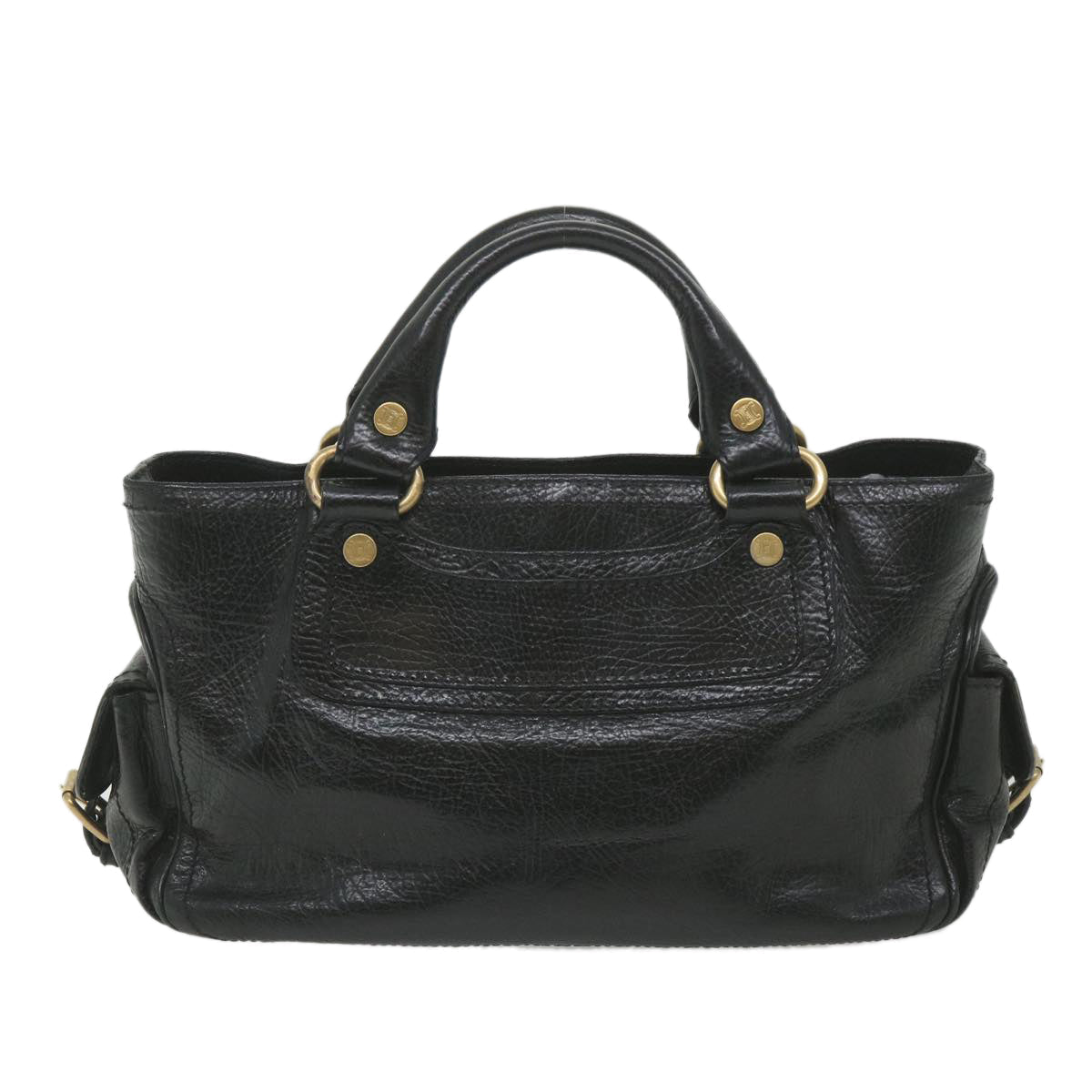 CELINE Hand Bag Leather Black  9854