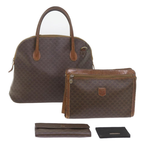 CELINE Macadam Canvas Wallet clutch Hand Bag PVC 4Set Brown Black  9870