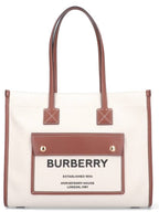 Burberry Freya Small Canvas Leather Tote Bag Natural Tan