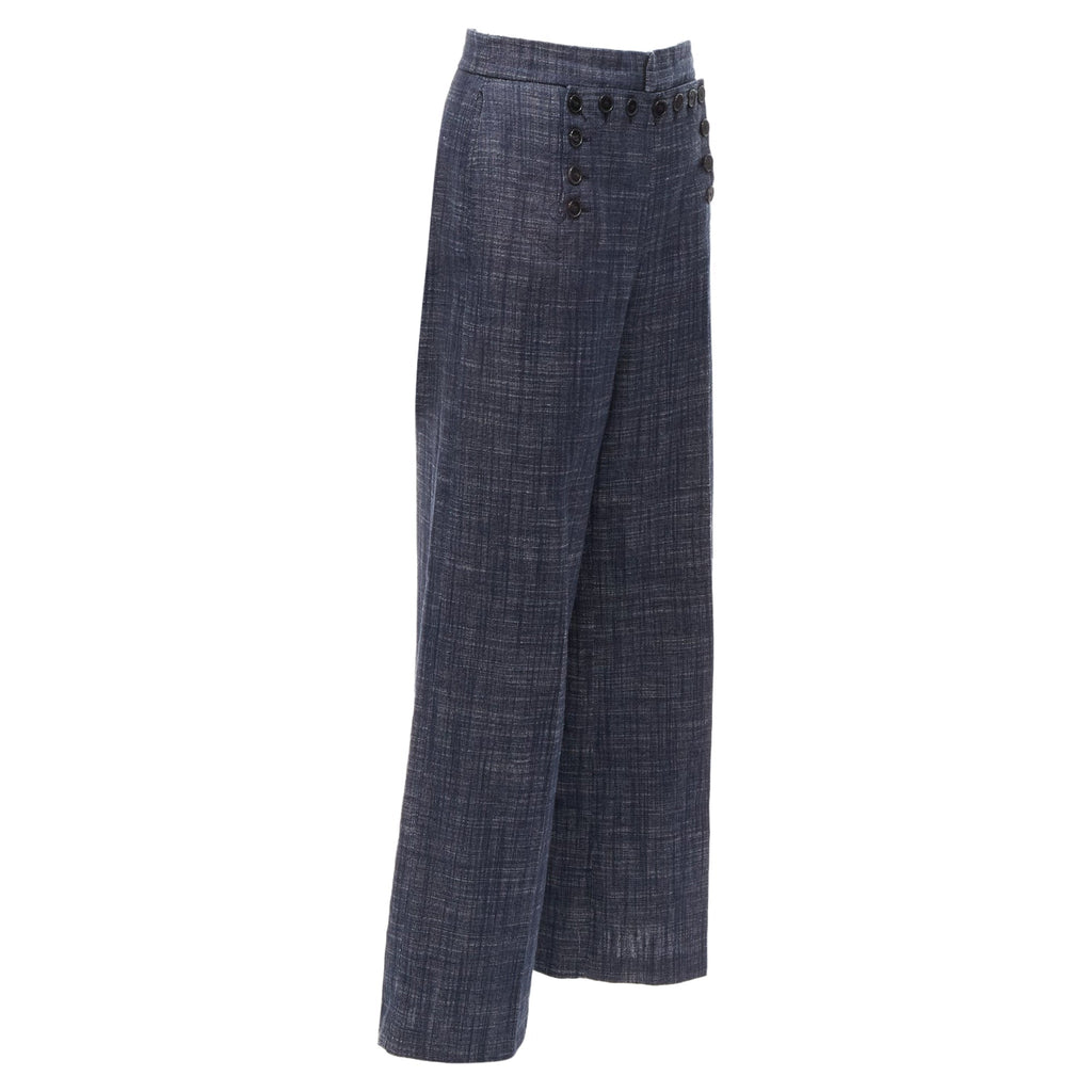 Christian Dior cotton linen blend sailor button wide leg pants