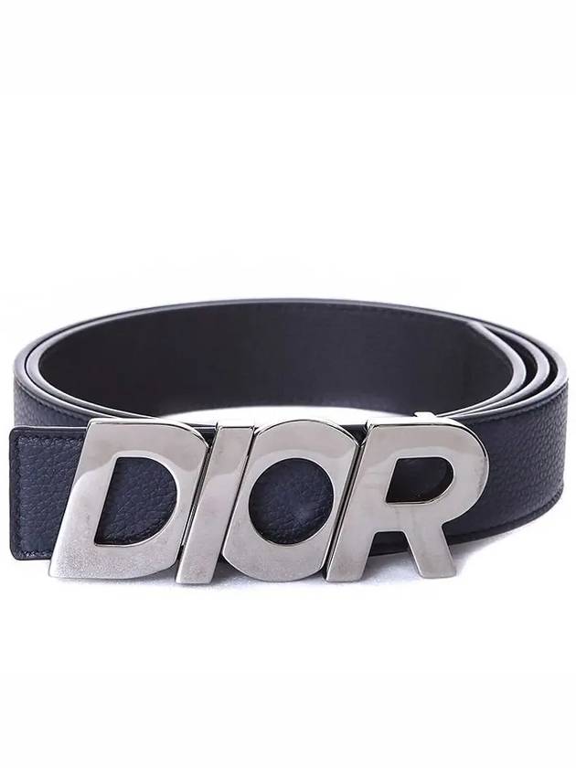 Silver Logo Buckle Leather Belt Black Dior
