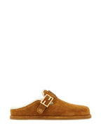 Fendi FF Strap Feel Suede Mules Beige