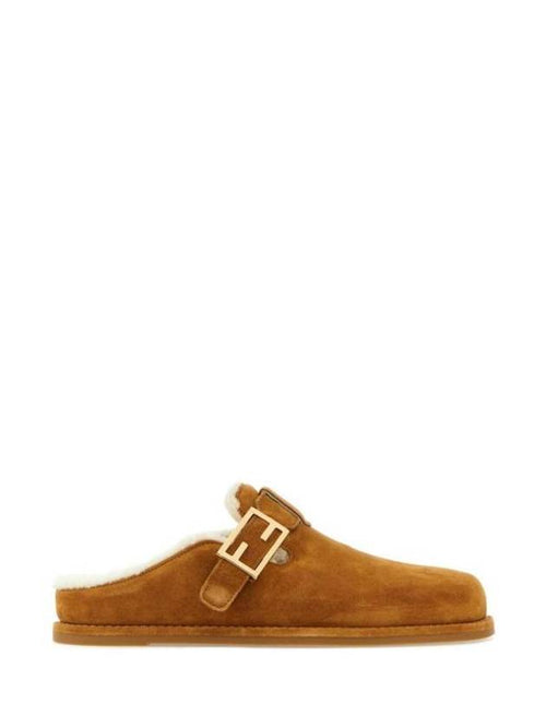 Fendi FF Strap Feel Suede Mules Beige