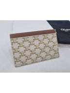CELINE Triomphe Canvas Logo Card Wallet White Tan