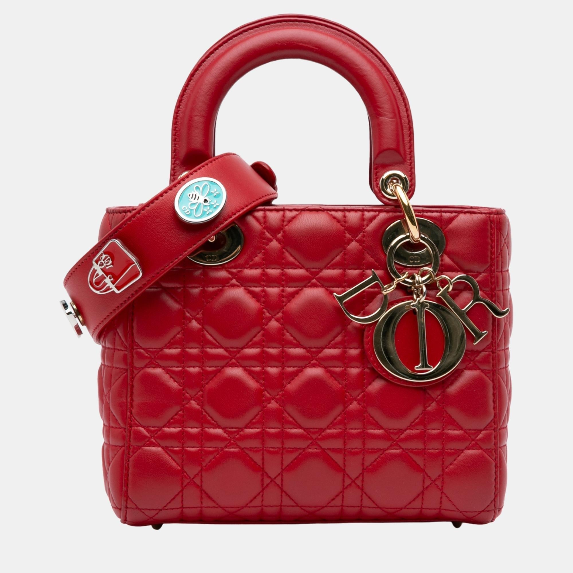 Dior Red Lambskin Leather Small My ABCLady Tote Bag