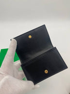 Bottega Veneta Intrecciato Flap Card Wallet Black