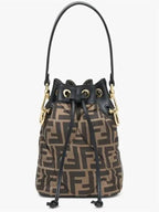 Fendi Mon Tresor Quilted FF Silk Mini Bucket Bag Brown