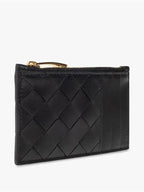 Bottega Veneta Intrecciato Zipper Leather Card Wallet Black