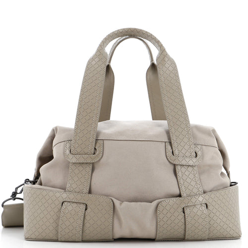 Bottega Veneta Belted Duffle Bag Canvas with Intrecciato Nappa Detail Medium