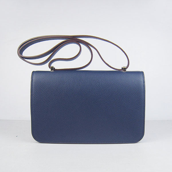 Hermes Calf Leather Message Bag H020 Dark Blue Golden