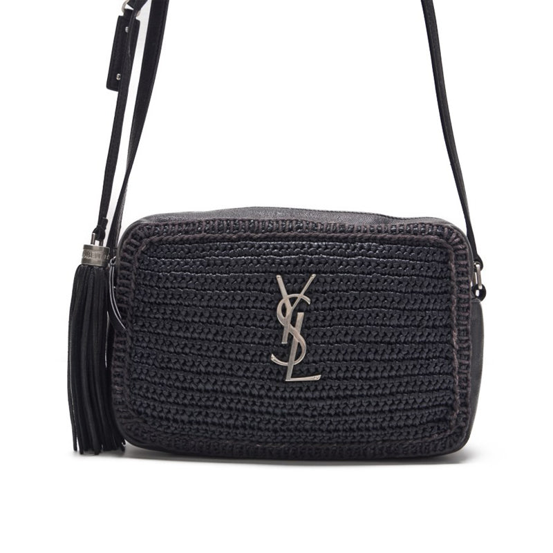 SAINT LAURENT SAN LAURENT ROOM CAMERA SHOULDER BAG WITH FRINGE STROW MATERIAL X LEADER BLACK (Silver G ) LADY SHOULDER BAG LADY BAG WITH FRINGE ONLINE