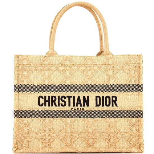 Dior Book Tote Cannage Embroidered Raffia Medium