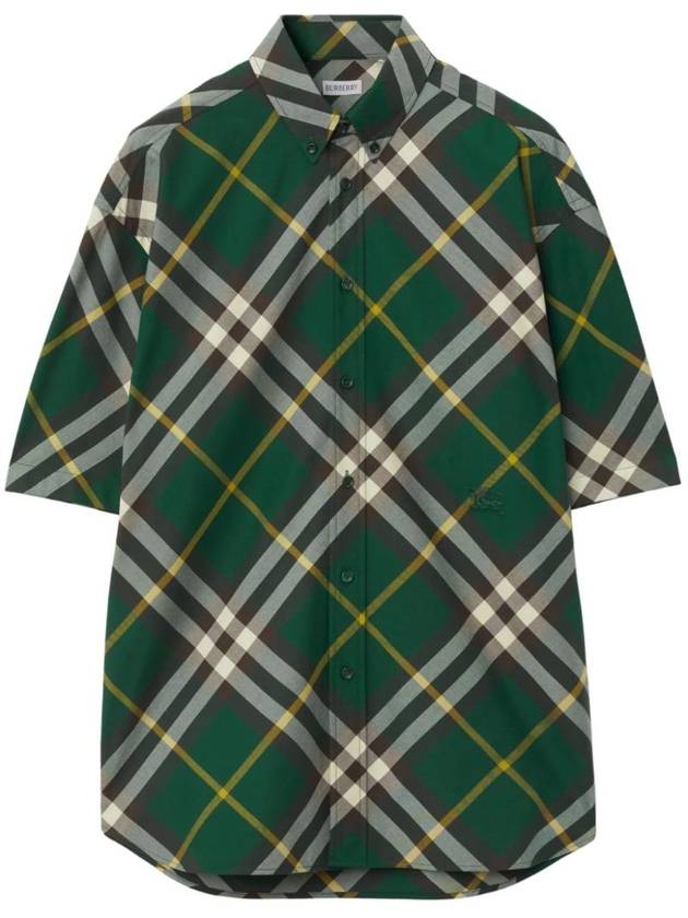 Burberry Embroidered Logo Plaid Short-Sleeve Shirt Green