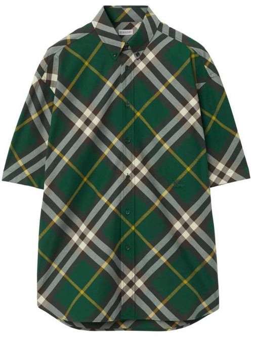 Burberry Embroidered Logo Plaid Short-Sleeve Shirt Green