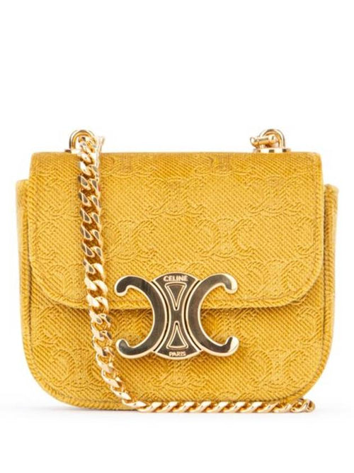 CELINE Mini Chain Claude Velvet Triomphe All-Over Cross Bag Gold