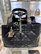 Toujours Macrocannage Calfskin Medium Tote Bag Black Dior
