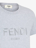 Fendi Lettering Embroidered Short Sleeve Cotton T-Shirt Grey