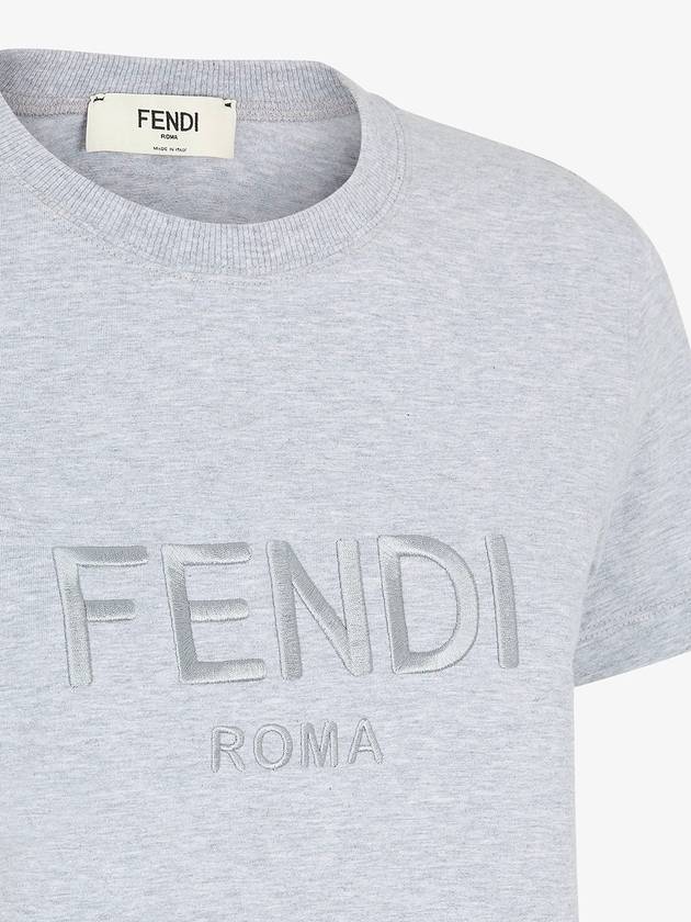 Fendi Lettering Embroidered Short Sleeve Cotton T-Shirt Grey