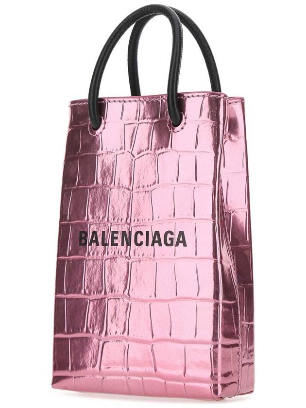 Balenciaga Crocodile Embossed Phone Holder Mini Cross Bag Pink