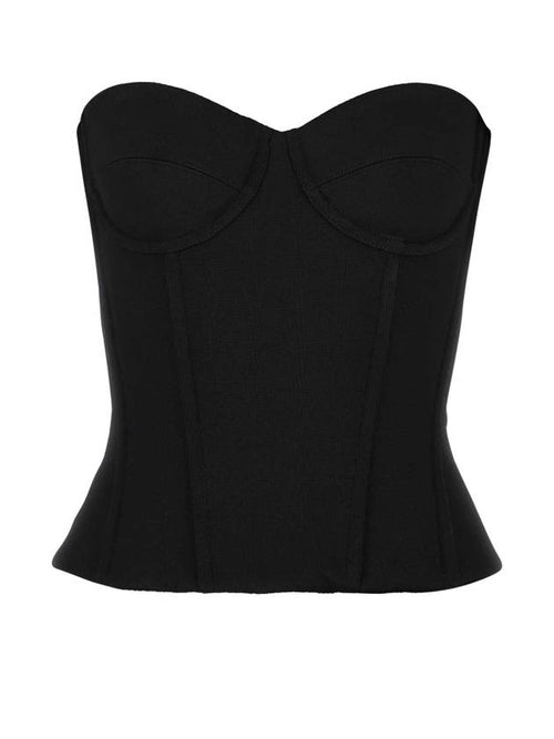 Balenciaga Ribbed Strapless Bustier Top Black