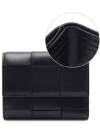 Bottega Veneta Cassette Tri-Fold Zipper Half Wallet Black