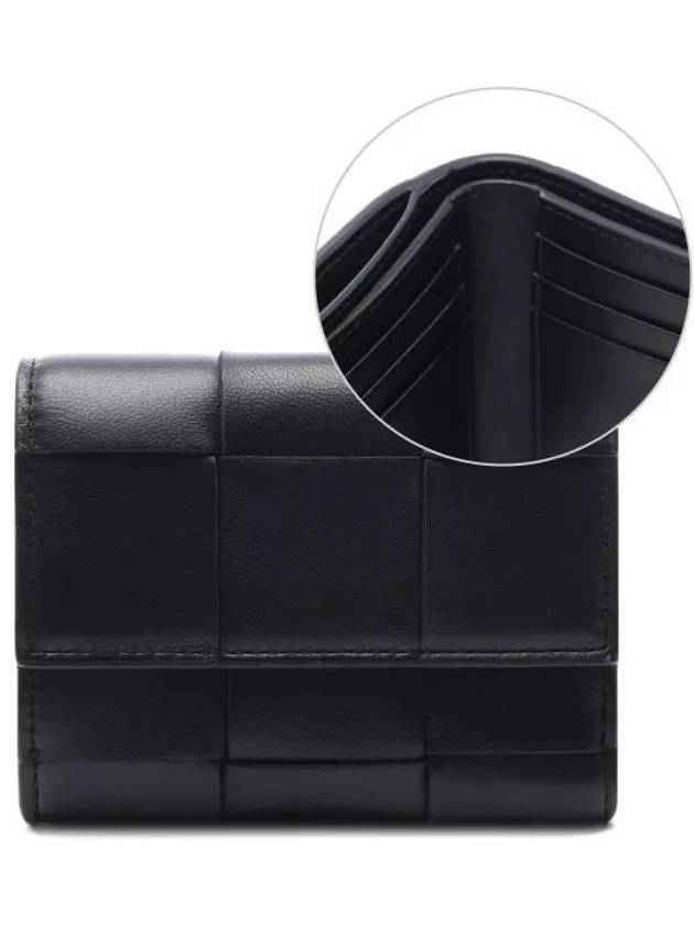 Bottega Veneta Cassette Tri-Fold Zipper Half Wallet Black