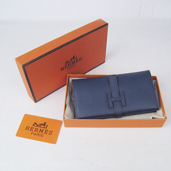 Hermes Wallet H015 Ladies Cow Leather Blue
