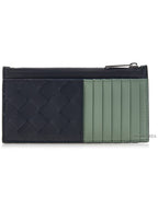 Bottega Veneta Bottega Veneta Black Green Intrecciato Long Zippered Card Holder