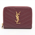 Saint Laurent V Stitch GUE403723 Leather Compact Wallet Bordeaux