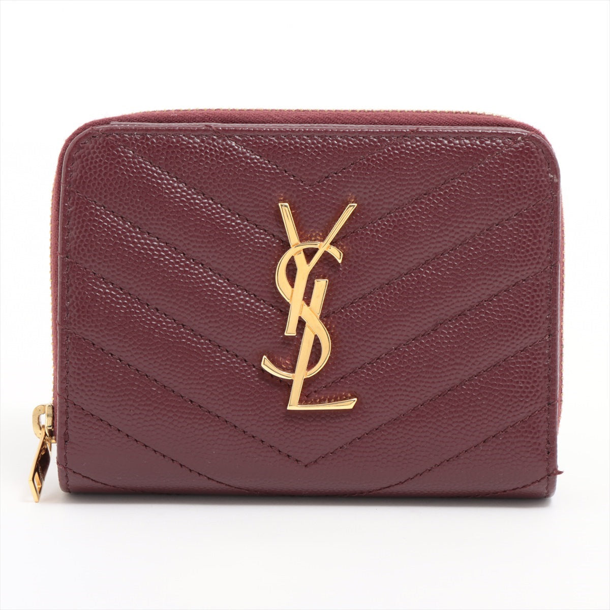 Saint Laurent V Stitch GUE403723 Leather Compact Wallet Bordeaux