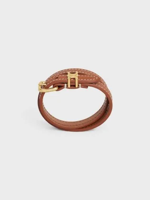 CELINE Les Cuirs Double Calfskin Gold Finish Brass Bracelet Tan