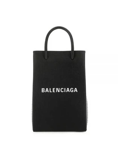 Balenciaga Logo Print Phone Holder Small Cross Bag Black