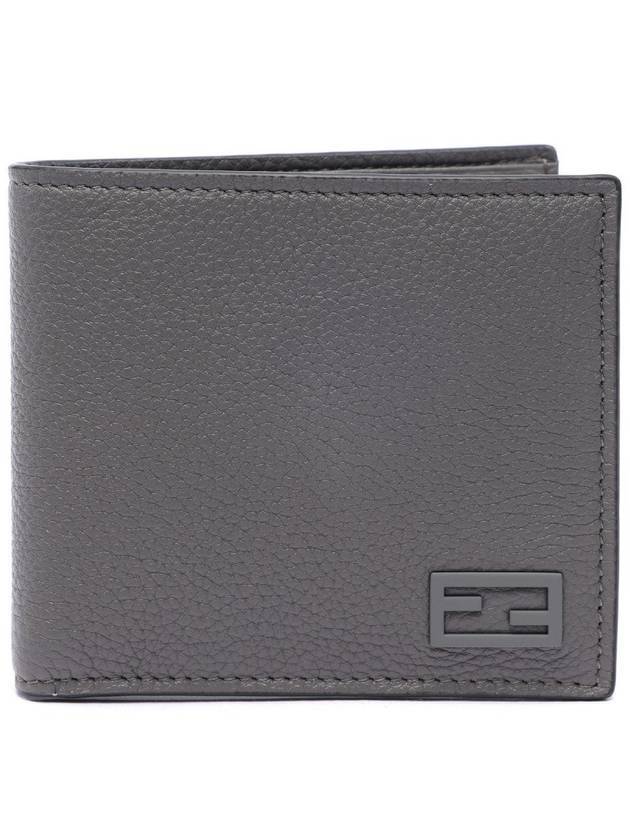 Fendi FF Leather Half Wallet Grey