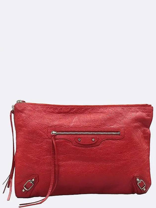 Balenciaga 362967 Red leather classic motor silver zip up decoration clutch bag