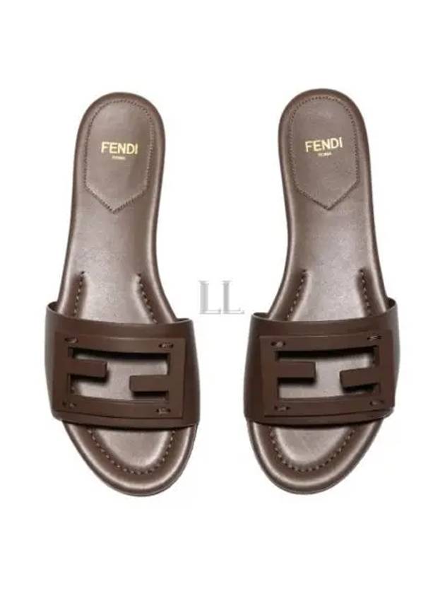Fendi Baguette FF Logo Leather Slippers Mocha