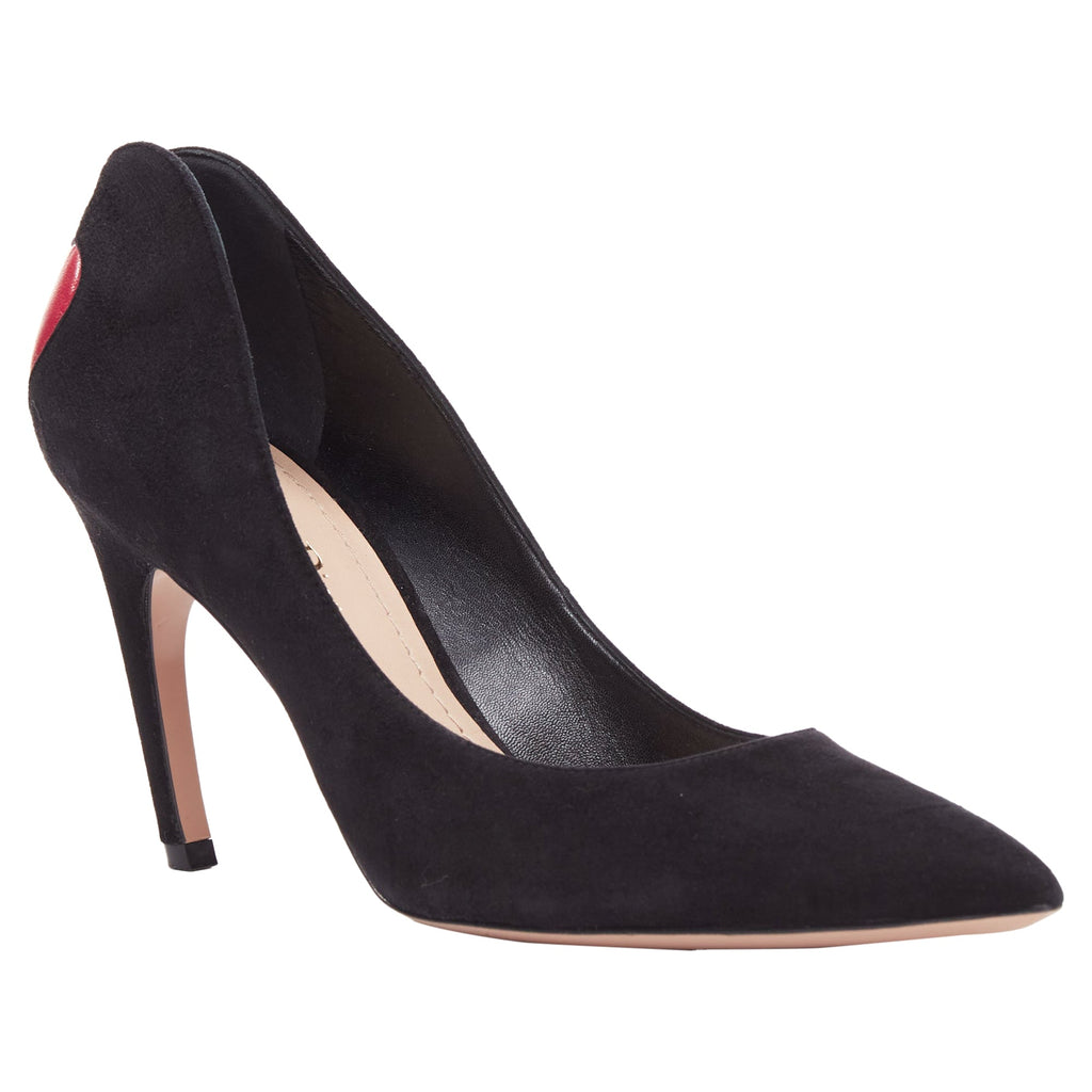 Dior Dioramour Leather Heart Suede Curved Heeled Pumps