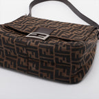 Fendi Zucca Mammaket Canvas  Leather Shoulder Bag Brown Fence