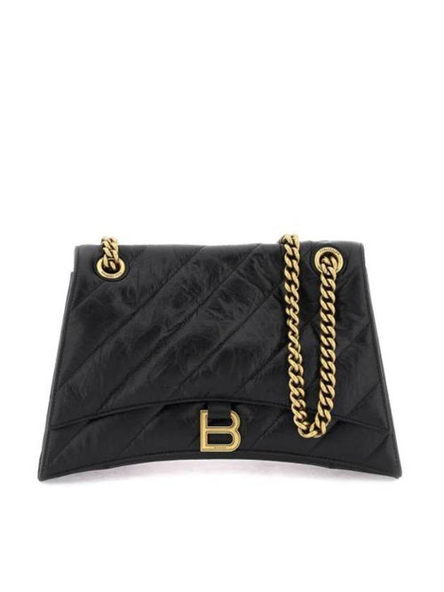 Balenciaga Quilted Crush Medium Chain Shoulder Bag Black