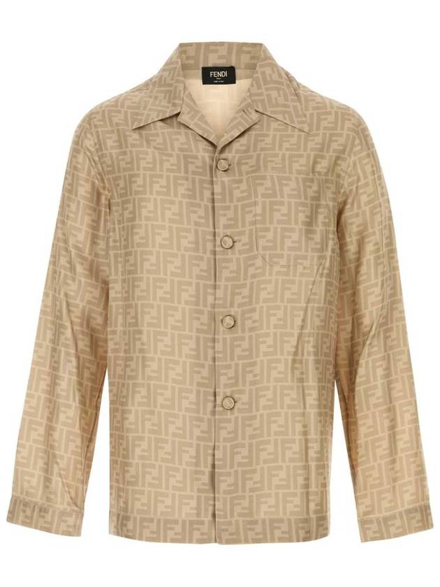 Fendi FF Silk Long Sleeve Shirt Beige