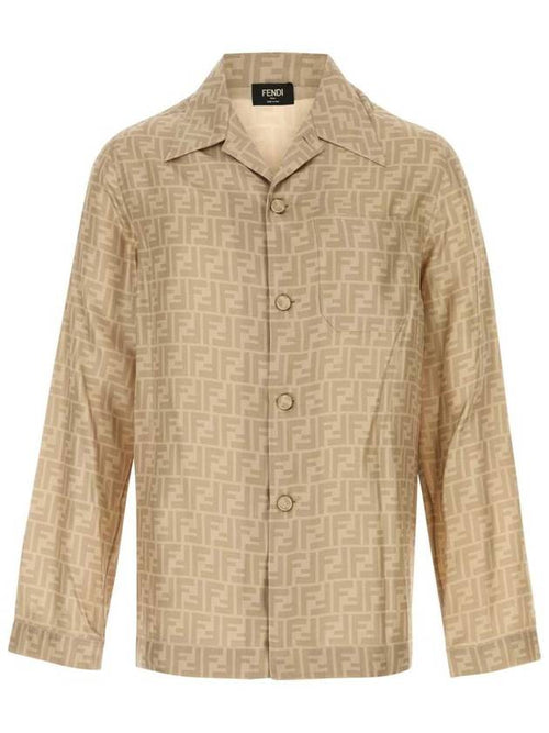 Fendi FF Silk Long Sleeve Shirt Beige