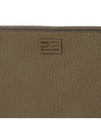 Fendi FF Logo Flat Leather Clutch Bag Beige