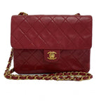 CHANEL - Single Flap Matelasse Red Lambskin Shoulder Bag
