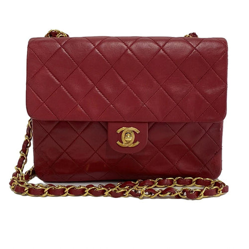 CHANEL - Single Flap Matelasse Red Lambskin Shoulder Bag