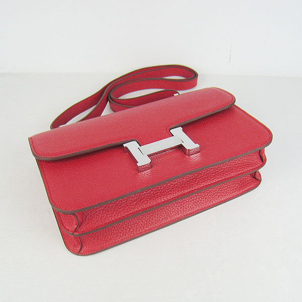 Hermes calf Leather Message Bag H020 red silver