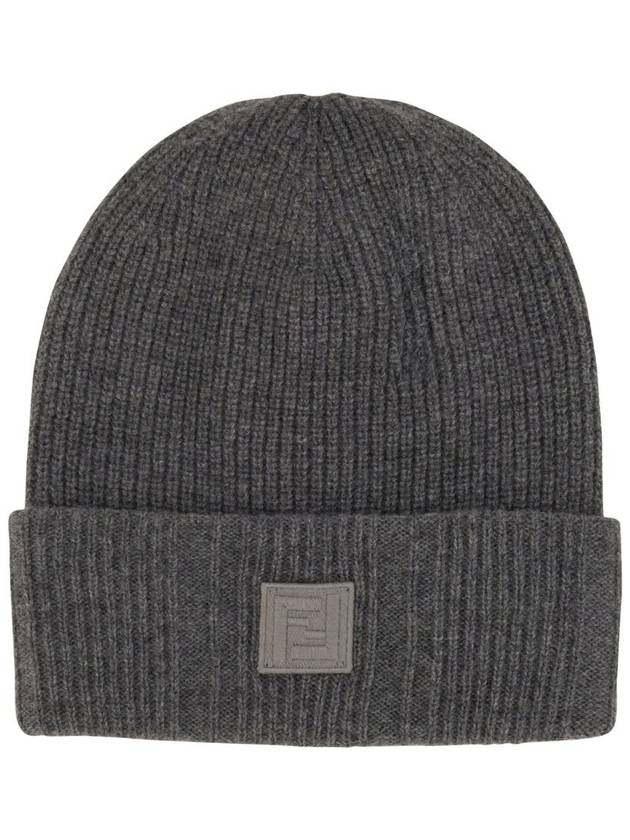 Fendi FF Patch Wool Beanie Grey