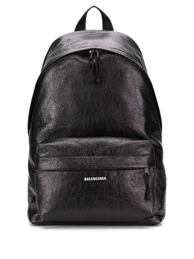 Balenciaga Explorer Logo Print Leather Backpack Black