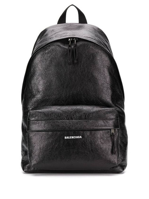 Balenciaga Explorer Logo Print Leather Backpack Black