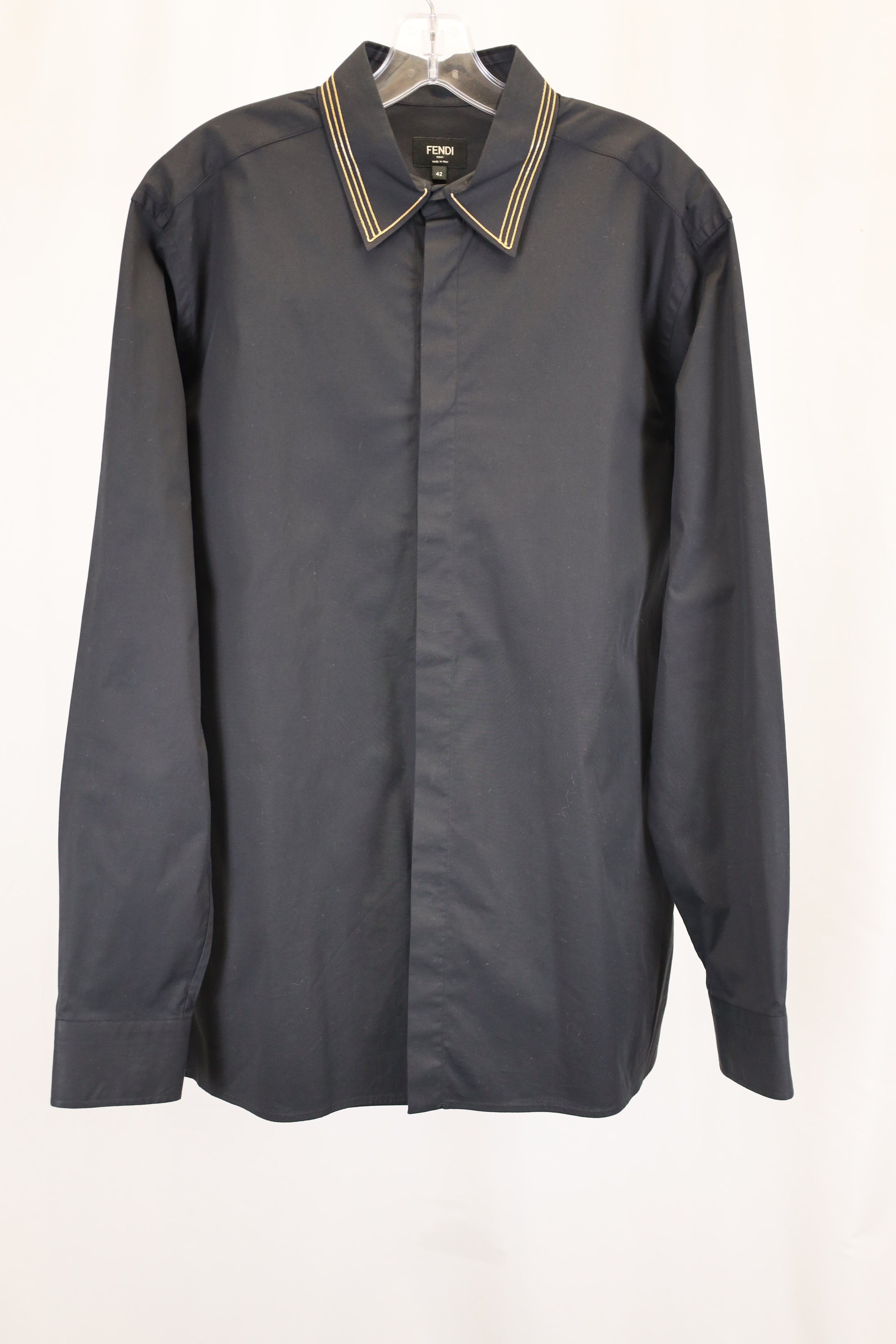 Fendi Italian-Style Collar Shirt In Black Cotton
